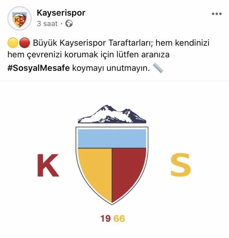 KAYSERİSPOR’DAN SOSYAL MESAFE PAYLAŞIMI