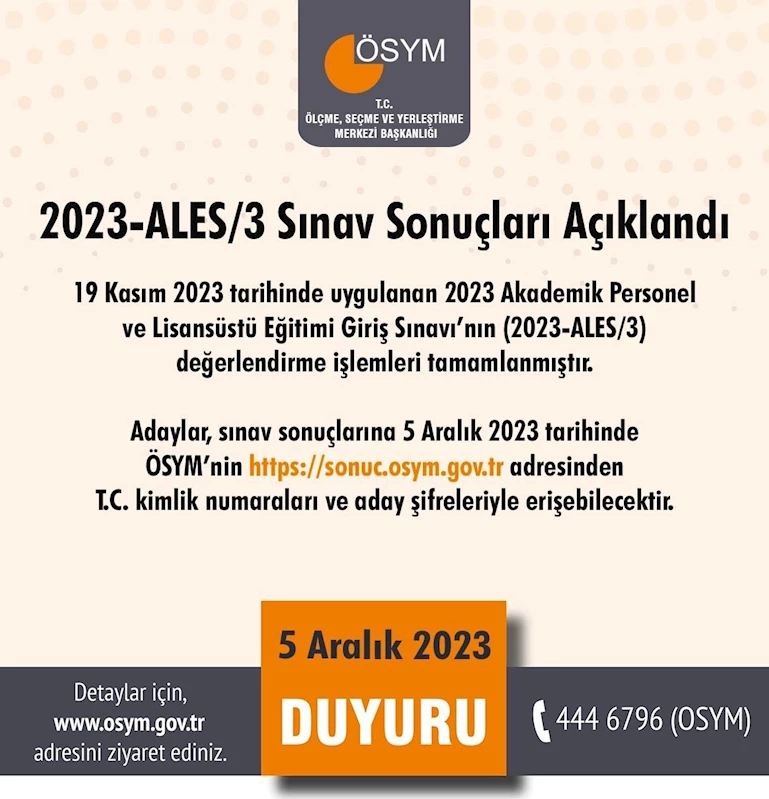 2023-ALES/3 sonuçları açıklandı
