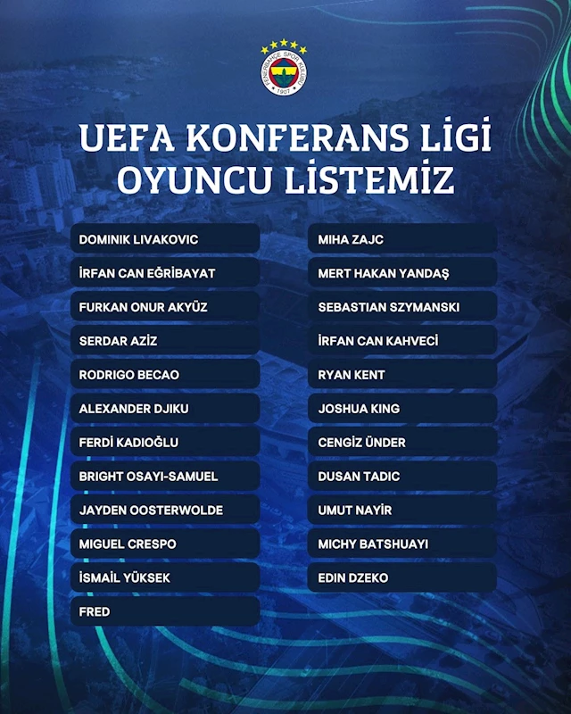 Fenerbahçe, UEFA Konferans Ligi kadrosunu açıkladı