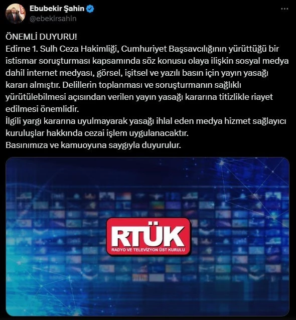 Edirne’de çocuk tacizi soruşturmasında şahıs tutuklandı: RTÜK’ten yayın yasağı kararı alındı
