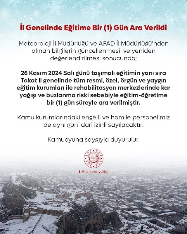 Tokat’ta eğitime bir gün ara
