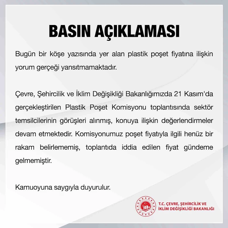 Bakanlıktan poşet fiyatıyla ilgili açıklama
