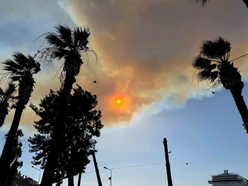 İzmir’deki orman yangını Kuşadası’nı duman bulutuna boğdu
