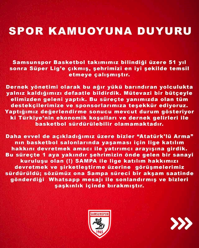 Samsunspor’dan SAMPA’ya tepki: “Bizleri şaşkınlık içinde bıraktı”
