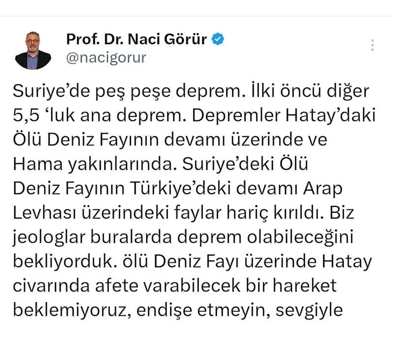 Deprem uzmanı Naci Görür’den 