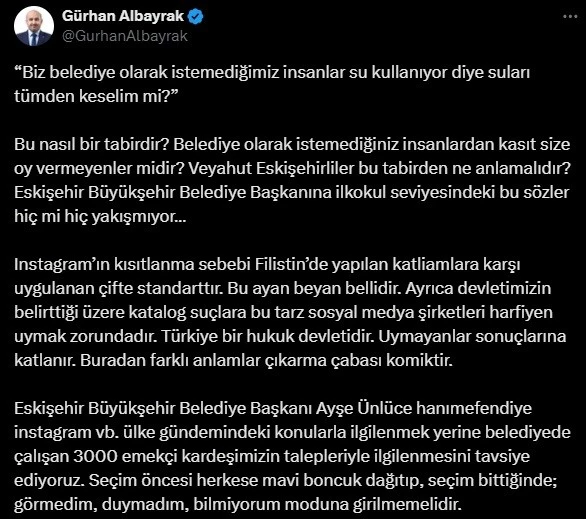 Belediye başkanının yaptığı paylaşımına tepkiler büyüyor
