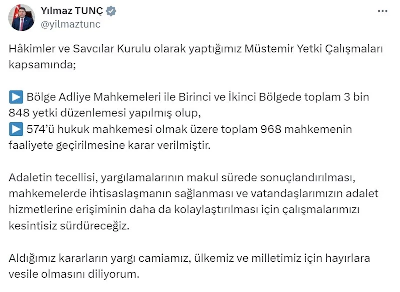 Adalet Bakanı Tunç: 