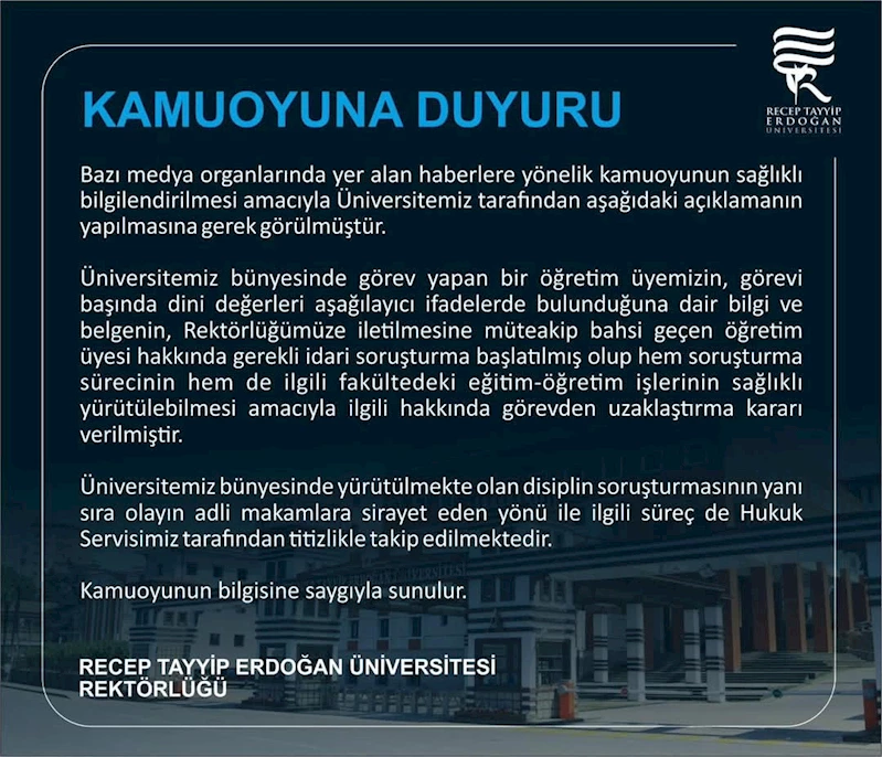 RTEÜ’den İslamiyet’i aşağılayıcı ifadeler kullandığı iddia edilen akademisyen görevden uzaklaştırıldı
