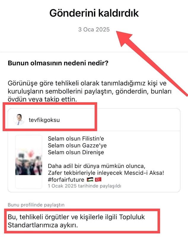 İsrail’in zulmüne sessiz kalan Instagram’dan Tevfik Göksu’nun Filistin paylaşımına sansür
