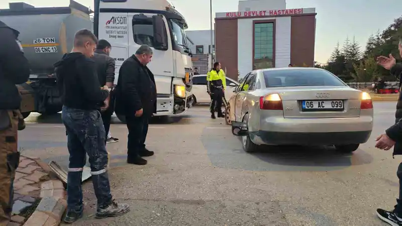 Kulu’da tanker ile otomobil çarpıştı, kaza ucuz atlatıldı
