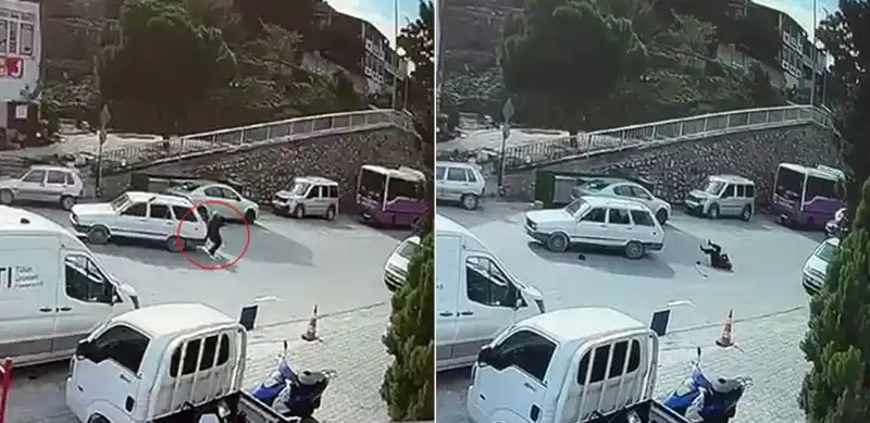 Geri manevra yapan otomobil, bastonla yürüyen yaşlı adama çarptı
