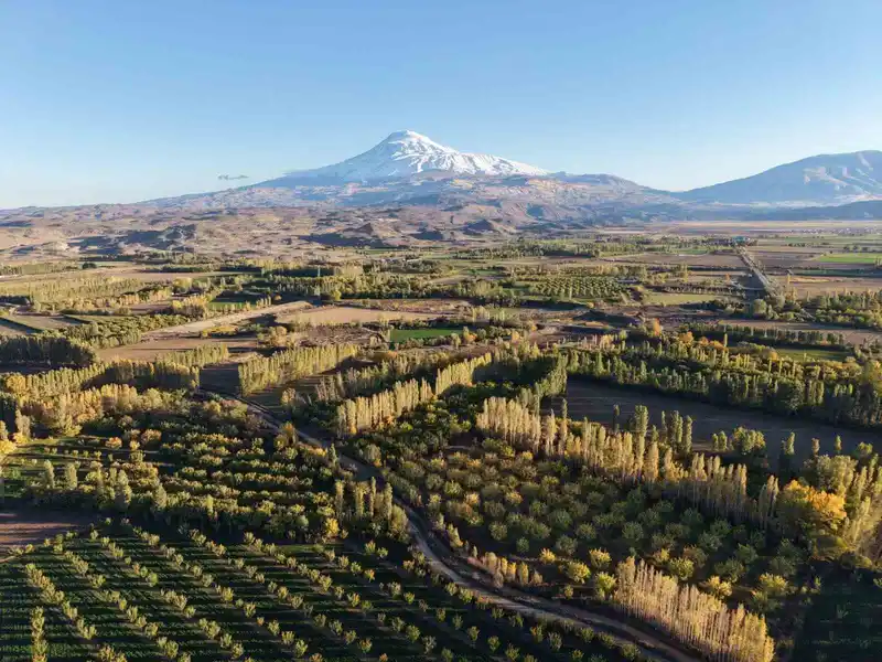 Iğdır’ın renk cümbüşüne dönüşen doğal cenneti İrem Bağları, havadan görüntülendi