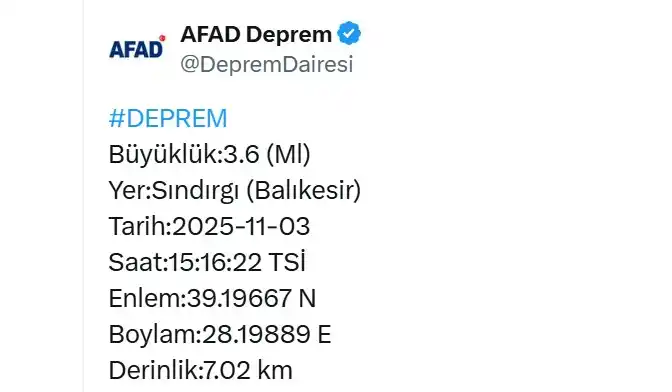 Balıkesir’de 4.9 büyüklüğünde deprem
