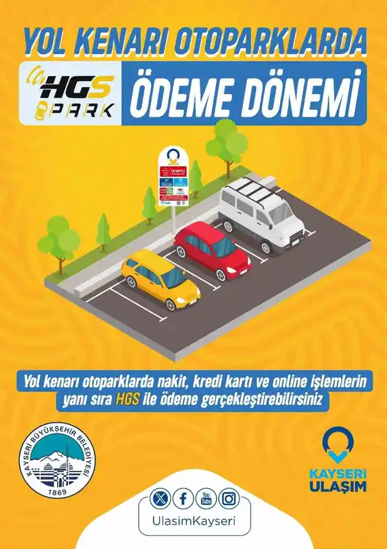 Kayseri’de yol kenarı otoparklarda HGS ile ödeme dönemi
