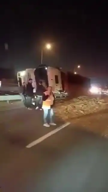 Virajı alamayan yonga yüklü tır devrildi
