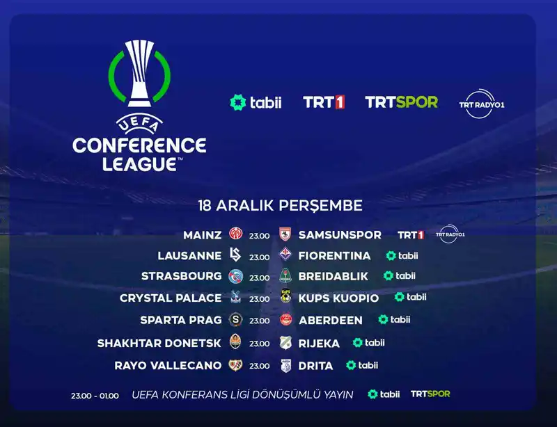 UEFA Konferans Ligi maçları TRT ve tabii’de