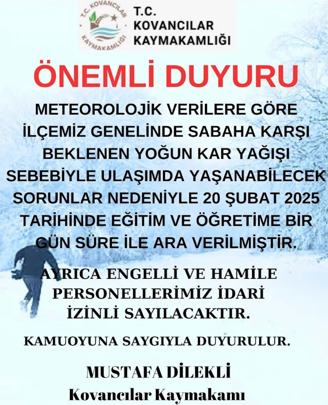 Elazığ’da 3 ilçede eğitime ara verildi
