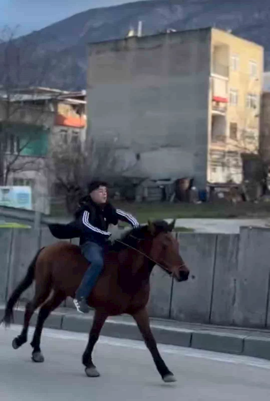 Trafiğe atla çıkan genç anayolda dört nala koştu
