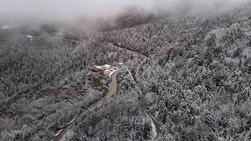 Beyaz örtüyle kaplanan ormanlar dronla görüntülendi
