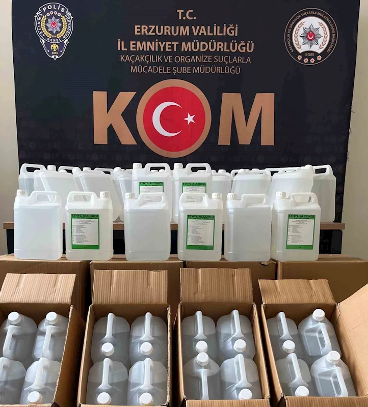 Erzurum’da 350 litre sahte etil alkol ele geçirildi
