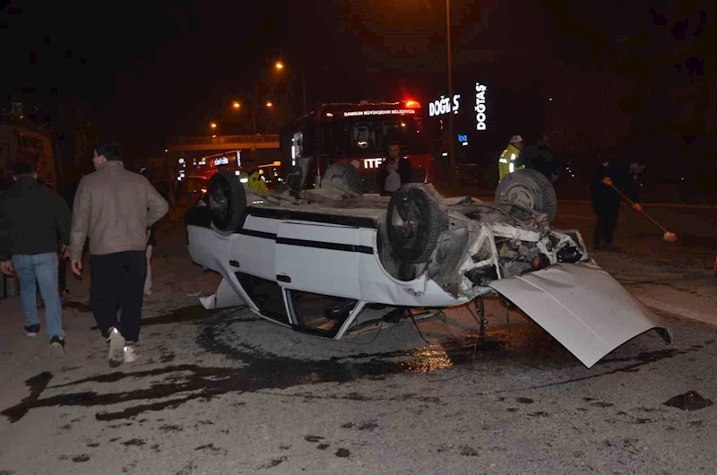 Takla atan otomobilden sağ çıktı
