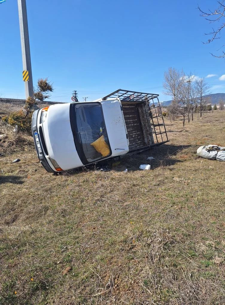 Yoldan çıkan kamyonet tarlaya uçtu: 2 yaralı
