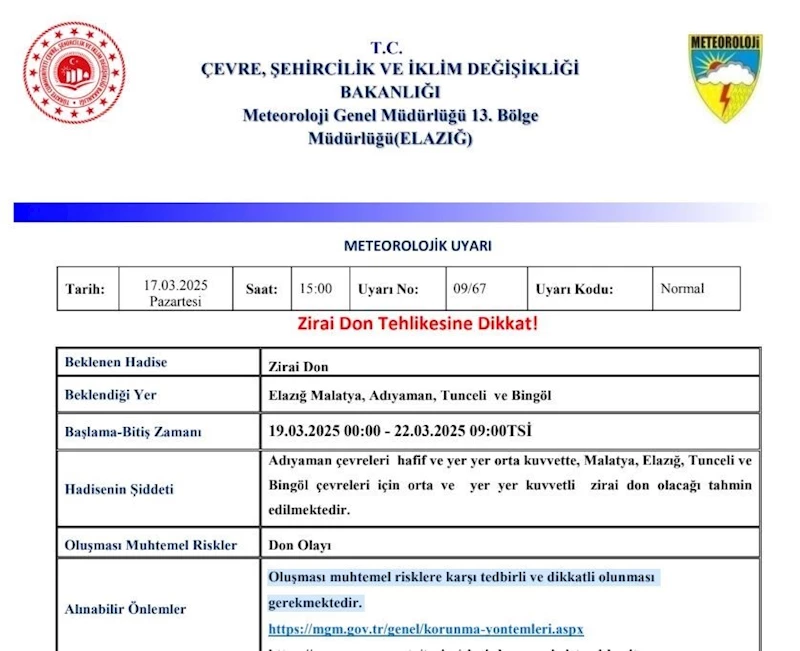 Meteorolojiden 5 il için zirai don uyarısı
