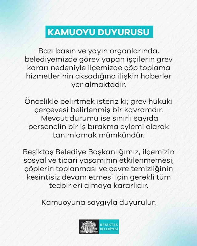 Beşiktaş Belediyesi’nden ‘çöp toplama’ açıklaması
