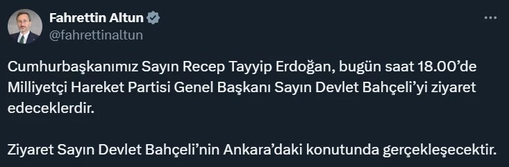 Cumhurbaşkanı Erdoğan, MHP lideri Bahçeli’yi ziyaret edecek
