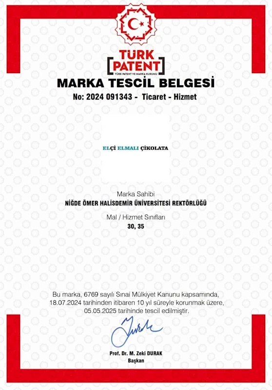 NÖHÜ’nün ’Elçi Elmalı Çikolata’ markası tescillendi
