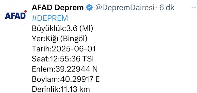 Bingöl’de bir deprem daha
