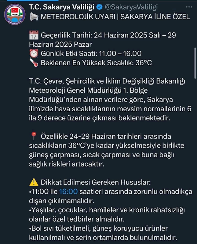 Valilik uyardı: Sakarya’da o saatlerde dışarı çıkmayın
