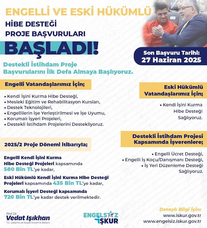 Bakan Işıkhan duyurdu: Eski hükümlü ve özel gereksinimli bireyler için istihdam desteği başladı
