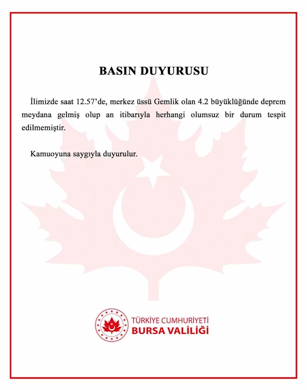 Bursa Valiliğinden deprem açıklaması: 