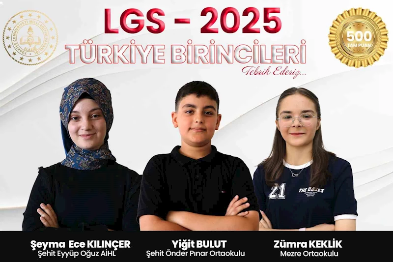 LGS’de Elazığ’dan 3 Türkiye birincisi
