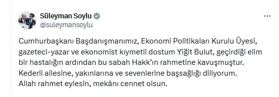 Cumhurbaşkanı Başdanışmanı Yiğit Bulut hayatını kaybetti
