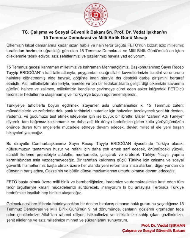Bakan Işıkhan: 