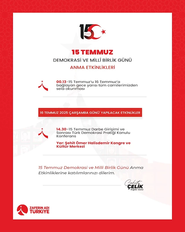 Niğde’de 15 Temmuz Şehitleri dualarla anılacak
