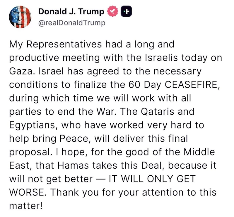ABD Başkanı Trump’tan Gazze’de ateşkes açıklaması: 