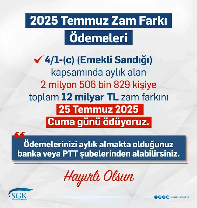 Memur emeklisinin aylıklarının zam farkı 25 Temmuz’da hesaplara yatacak
