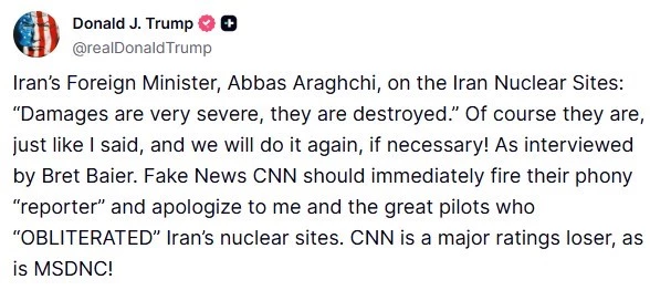 ABD Başkanı Trump’tan İran’ın nükleer tesislerini hedef alan saldırılarla ilgili açıklama: 