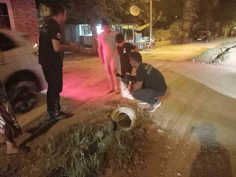 Kanalizasyon borusuna sıkışan yavru köpeği itfaiye kurtardı
