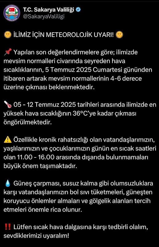 Valilik hava sıcaklıları hususunda uyardı: Sıcaklık yarından itibaren 4-6 derece artacak
