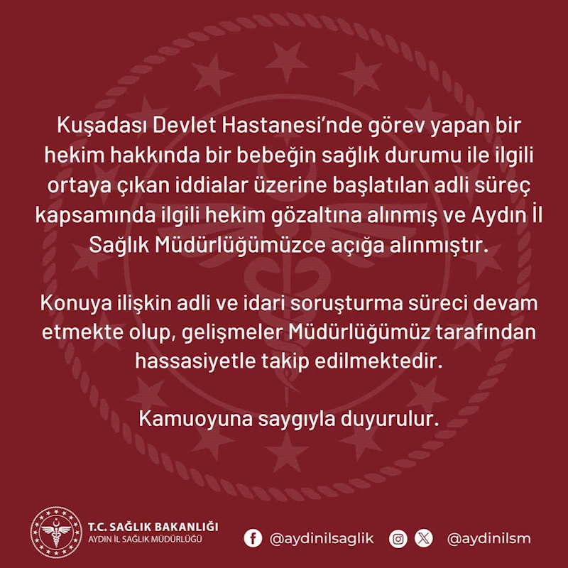 İl Sağlık Müdürlüğü’nden Kuşadası’ndaki bebek iddiasıyla ilgili açıklama
