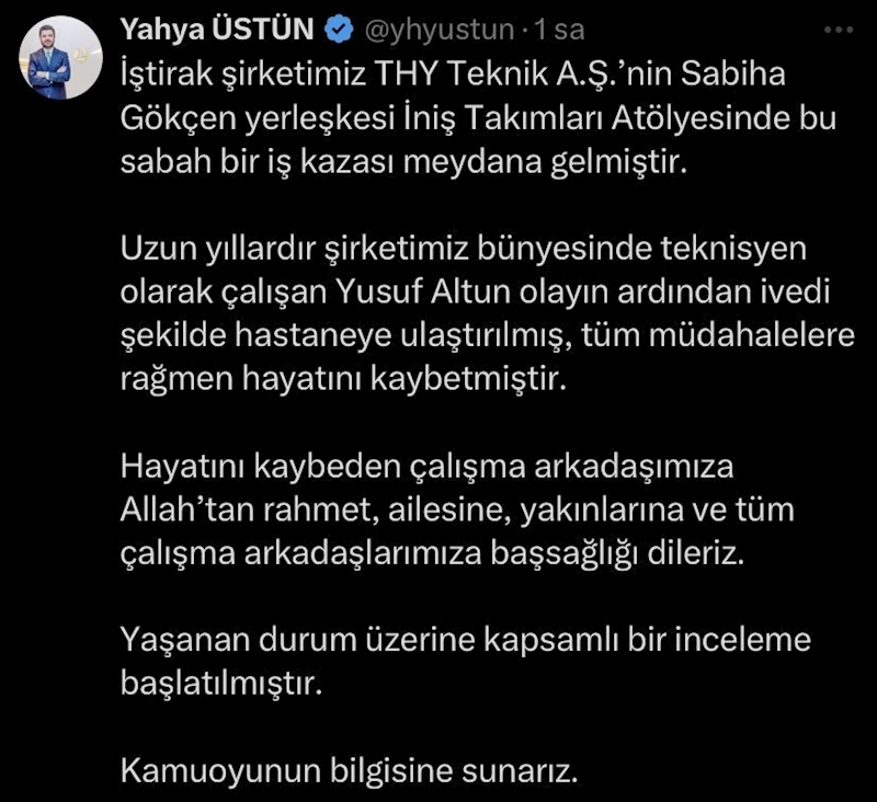 THY İletişim Başkanı Yahya Üstün’den 