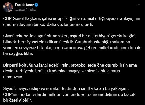 AK Parti Genel Başkan Yardımcısı Acar: 
