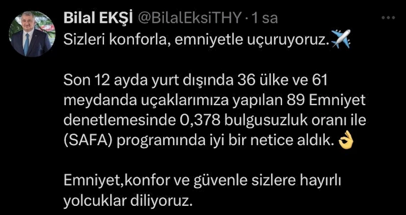 THY 1 yılda 36 ülkede yapılan denetimlerde 0,378 bulgusuzluk oranı elde etti

