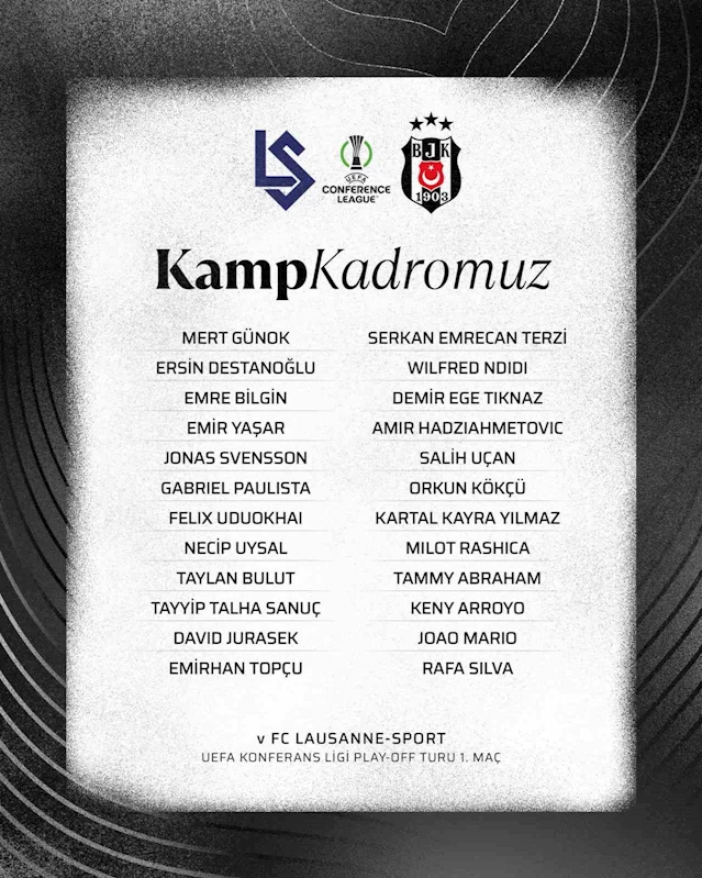Beşiktaş’ın, Lausanne maçı kamp kadrosu belli oldu
