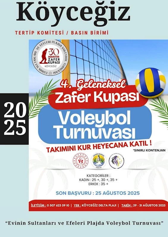 Köyceğiz’de 4. Geleneksel Zafer Kupası Plajda Voleybol Turnuvası yapılacak
