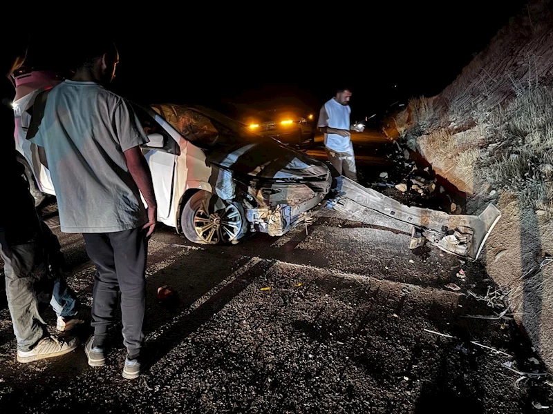 Yola çıkan hayvana çarpmamak için manevra yapan araç beton duvara çarptı
